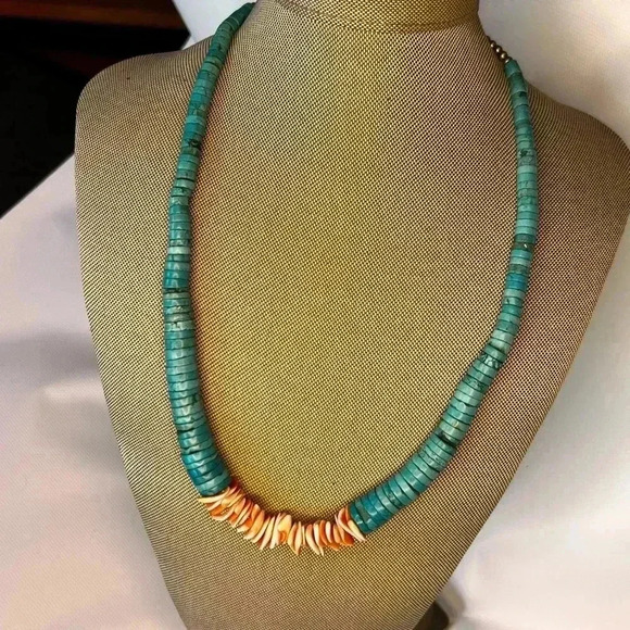 Vintage Jacla jocla Pueblo reishi Turquoise Navajo native american Necklace 74g - Picture 9 of 15
